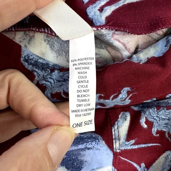 LuLaRoe Blue Storybook Unicorn Burgundy Wine Print Leggings Women's OS One Size - Picture 7 of 11